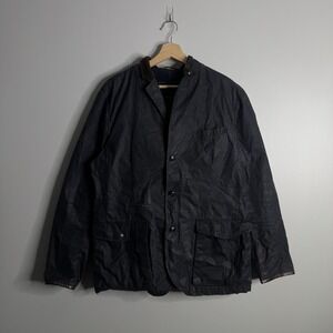 Polo Ralph Lauren Jacket Mens Large Navy Waxed Barn Coat Corduroy Collar Plaid